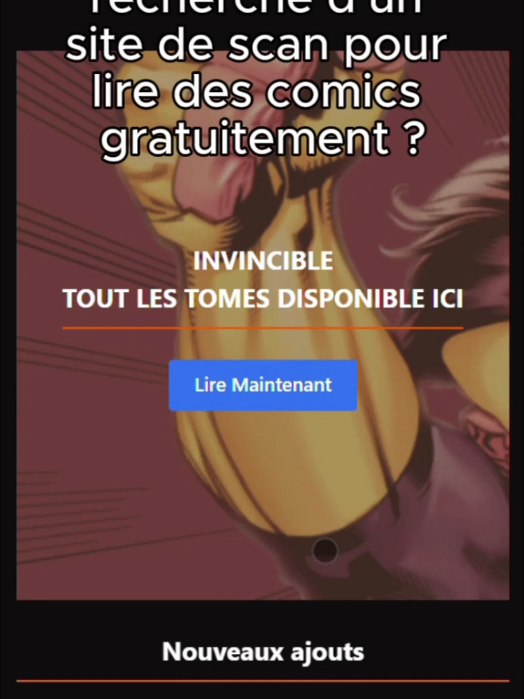 InvincibleComicsVf.fr  N'hesitez pas à rejoindre le serveur discord qui est dans le site meme pour etre au courant de toute les dernieres infos par rapport aux site. Vous pouvez aussi proposer sur le serveur des comics ou bd française qui seront ajouté sur le site par la suite #pourtoii #comics #absolutebatman #marve #dc #bandedessinée #scan #scancomics