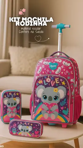 Kit Mochila Rodinha Coala Feminina Juvenil Infantil Escolar Lancheira Térmica Estojo Organizador#kitmochila #mochilainfantil #mochilaescolar 