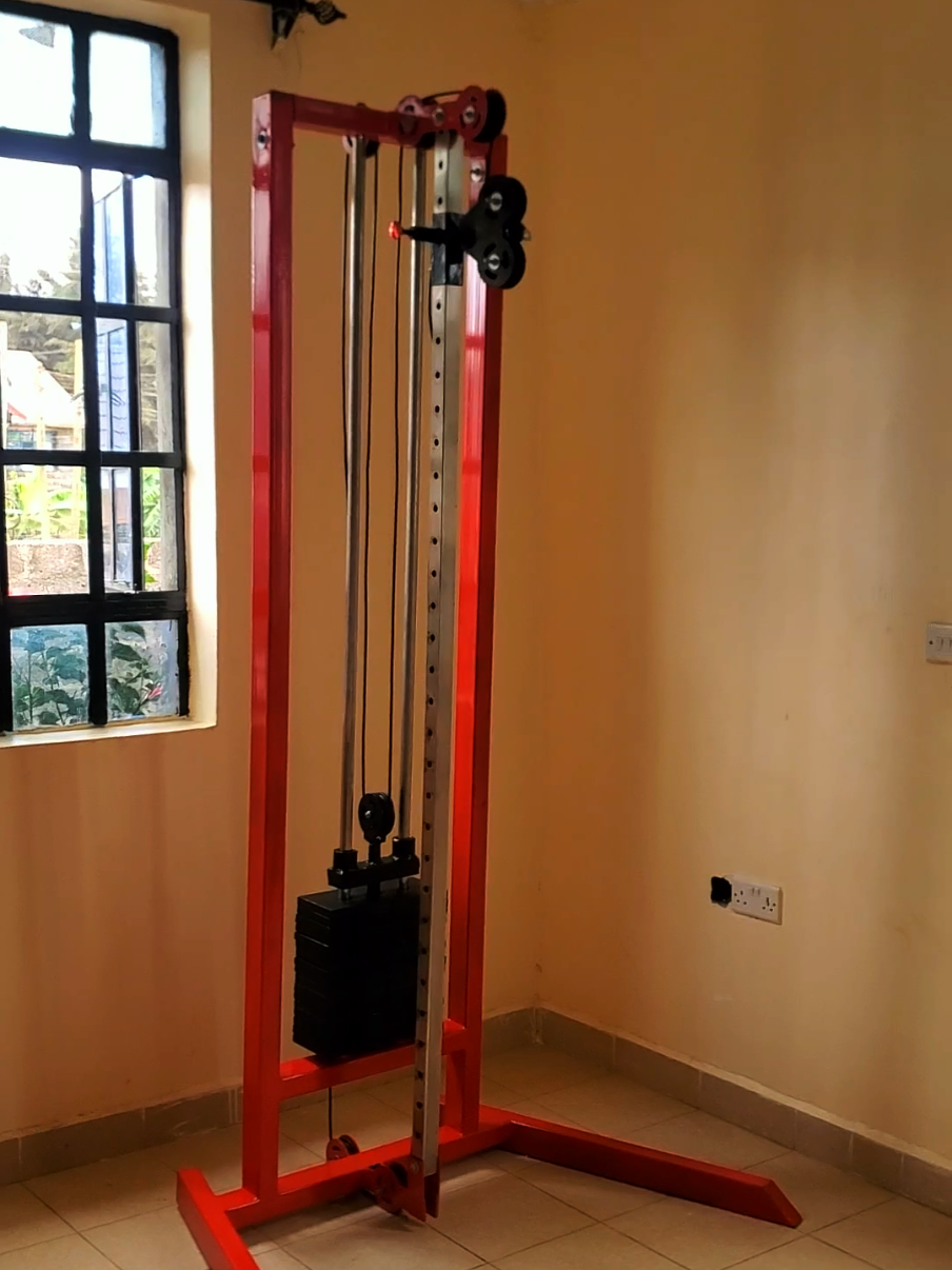 stomer gym fabrics..single arm adjustable pulley machines has the following exercises: lat pull down  back rowing  upright rows  chin ups  tricepts  biceps  shoulder front raise shoulder Flys single arm chest press single arm kick back workout for glutes and many more.  STOMERSGYMFABRICS the most reliable gym equipment manufacture and supplier in the whole of EastAfrica 