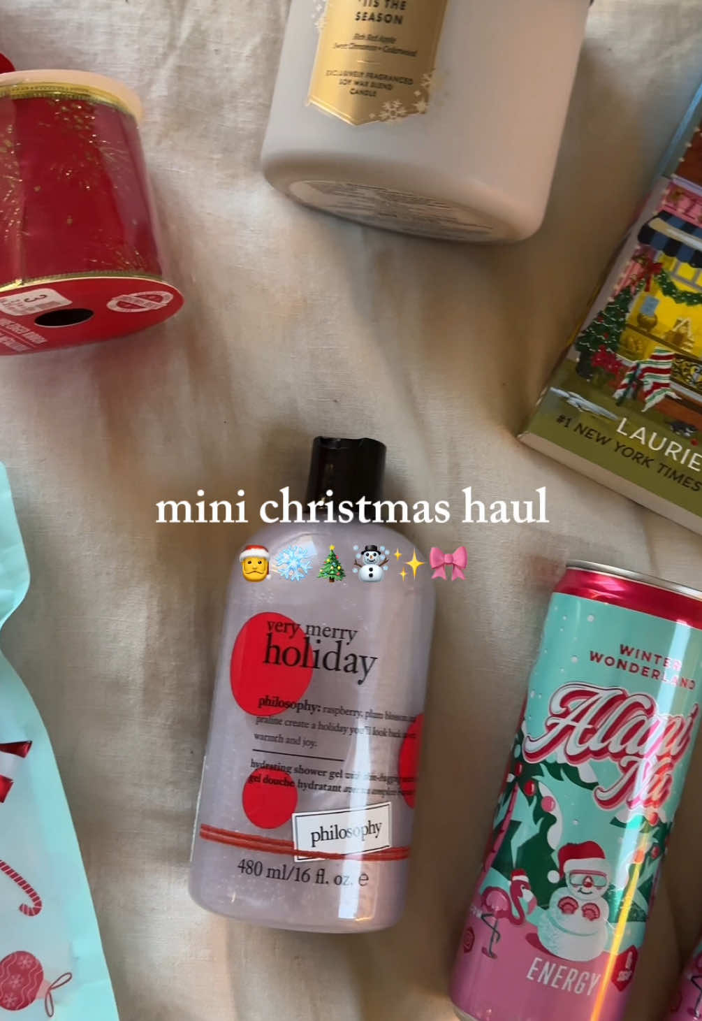 holiday shopping >>> what’s your favorite thing in this haul?? #christmas #christmasshopping #christmashaul #haul #christmastime @philosophy @Bath & Body Works @Alani Nutrition 