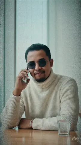 #CapCut #gemini #ai #prompt  Use 100 % face above uploaded photo **Gaya Gambar:** Fotografi potret gaya hidup (lifestyle portrait photography), pencahayaan alami, suasana cerah dan lapang. **Subjek:** Seorang pria muda, sekitar 20-an hingga awal 30-an, dengan rambut hitam pendek dan jenggot/brewok yang rapi. Dia mengenakan kacamata hitam bulat dengan bingkai gelap. **Pakaian:** Sweater turtleneck rajut tebal berwarna krem atau putih gading. **Pose & Ekspresi:** Dia duduk dengan santai, sedikit condong ke depan. Lengan kirinya diletakkan di atas meja, dan tangan kanannya memegang ponsel di dekat telinga, seolah sedang berbicara atau mendengarkan. Dia memiliki senyum tipis, ramah, dan percaya diri yang terlihat jelas. Matanya sedikit mengerling di balik kacamata hitam. **Latar Belakang:** Latar belakang yang lembut dan tidak fokus (bokeh), menunjukkan suasana dalam ruangan yang modern atau kafe yang terang. Ada unsur-unsur reflektif atau sumber cahaya alami yang kuat di latar belakang, seperti jendela besar dengan pemandangan cerah (mungkin pemandangan langit atau air yang biru). Warna latar belakang didominasi oleh nuansa putih, krem, dan biru muda yang lembut. **Pencahayaan:** Pencahayaan alami yang lembut dan menyebar, kemungkinan berasal dari samping atau belakang subjek, menciptakan sedikit cahaya tepi (rim light) di rambut dan bahunya. Wajahnya diterangi dengan baik, tetapi ada sedikit bayangan lembut di bawah dagu dan di sisi wajah yang berlawanan dari sumber cahaya utama. **Detail Tambahan:** * Di meja, mungkin ada gelas minum berisi air atau minuman bening lainnya. * Ada gelang atau aksesoris minimalis di pergelangan tangannya. * Kualitas gambar tinggi, dengan ketajaman pada subjek dan kelembutan pada latar belakang. add my name Azli Ikhsan  Creations by professional font.