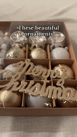 These Christmas ornaments are so beautiful. I just love the shiny gold and the white variety of decorations are so cute with snowflakes, stars, mittens, pinecones, and more get these today. I will link them below. #TikTokShopBlackFriday #TikTokShopCyberMonday #ChristmasOrnaments