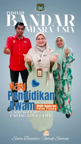 TEROKAI 8 DOMAIN UTAMA PELAKSANAAN BANDAR MESRA USIA DI HARI PENDIDIKAN AWAM MBPP 2025 Majlis Bandaraya Pulau Pinang  menerusi Jabatan Perancangan Pembangunan serta jabatan-jabatan dalaman dan Perbadanan Pembangunan Wanita Pulau Pinang (PWDC) mengemudi pelaksanaan Bandar Mesra Usia di bahagian pulau, Pulau Pinang. Terdapat 8 Domain yang telah ditetapkan oleh World Health Organisation (WHO) dan MBPP bersama PWDC telah melaksana kesemua domain tersebut. Sekiranya anda ingin mengetahui lebih lanjut perincian 8 Domain dalam pelaksanaan Bandar Mesra Usia, anda boleh mengunjungi reruai (booth) kami di : Hari Pendidikan Awam MBPP 15 November 2025 - Hari Sabtu 8.00 pagi hingga 12.00 tengah hari Padang Kota Lama Kita Jumpa Di Sana!!! “MEMIMPIN SAMBIL BERKHIDMAT” #mbpp  #bandarmesrausia  #haripendidikanawam  #hebahanmbpp #jabatanperancanganpembangunan