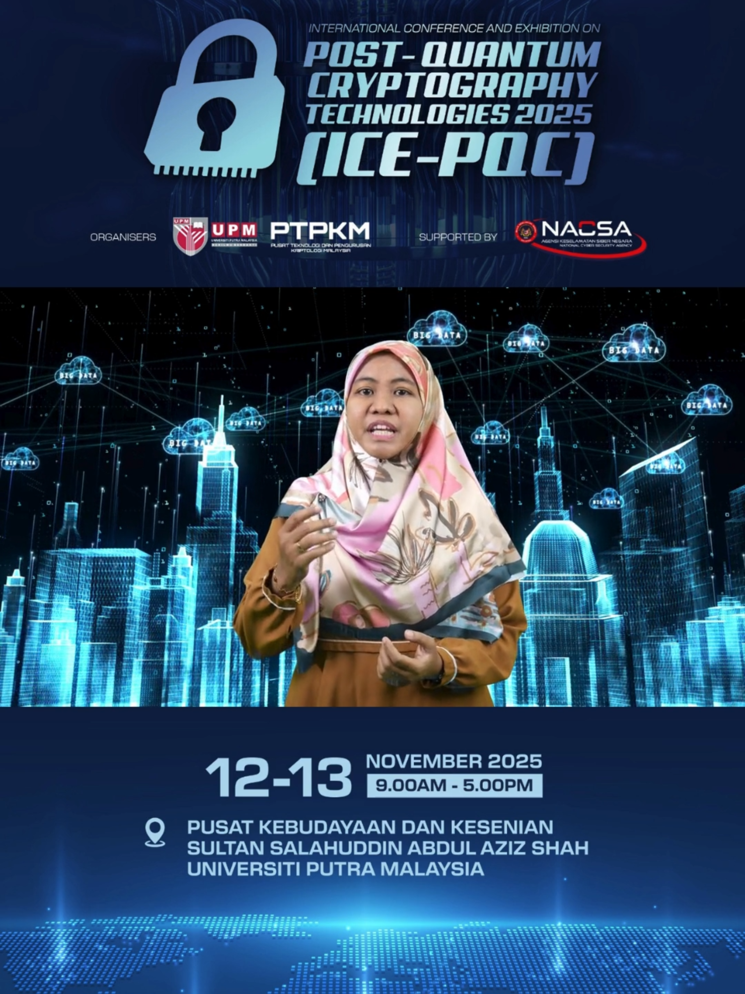International Conference and Exhibition on Post-Quantum Cryptography (ICE-PQC 2025) Get ready to explore the future of cryptography and cybersecurity at ICE-PQC 2025, hosted by the Malaysia Cryptology Technology and Management Center (PTPKM), Universiti Putra Malaysia (UPM), and supported by the National Cyber Security Agency (NACSA) Malaysia. Join global researchers, cryptography professionals, and technology innovators as they delve into cutting-edge developments in Post-Quantum Cryptography (PQC), the next frontier in securing digital ecosystem in the quantum-era. 📅 12–13 November 2025 🕘 9.00 AM – 5.00 PM 📍 Grand Hall, Pusat Kebudayaan dan Kesenian Sultan Salahuddin Abdul Aziz Shah, UPM For more information: ice-pqc.upm.edu.my #postquantum