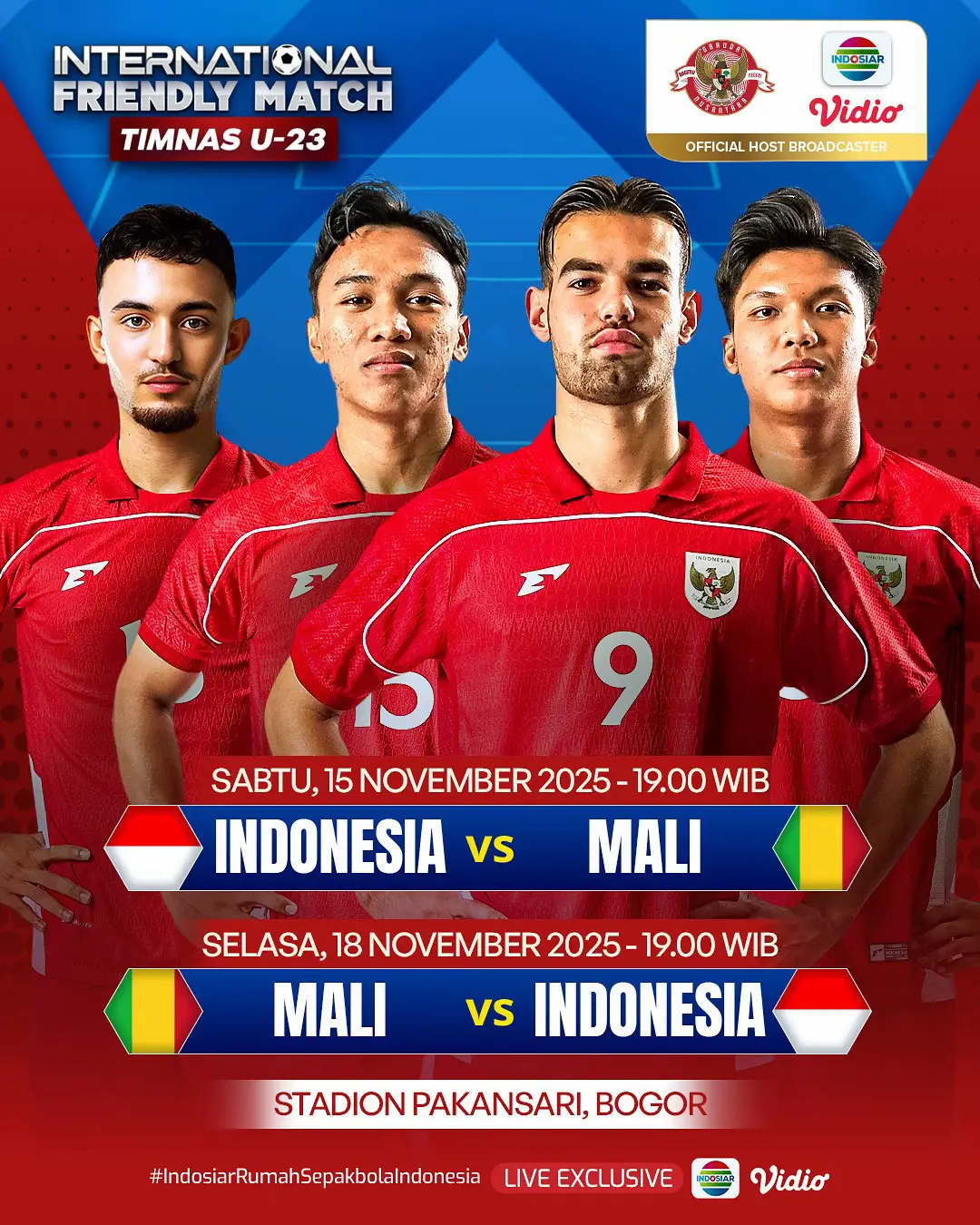 TIMNAS INDONESIA U23 MENUJU SEA GAMES!🇮🇩 Ayo dukung dan kawal persiapan mereka sebelum berlaga di Sea Games akan ada persiapan uji coba melawan Mali. Sabtu, 15 November 2025 pukul 19.00 WIB dan Selasa, 18 November 2025 pukul 19.00 WIB. Live di Indosiar dan Vidio. GARUDA MUDA BISA!🦅❤️‍🔥 #InternationalFriendlyMatch #IndosiarSports #IndosiarRumahSepakbolaIndonesia #TimnasIndonesia 