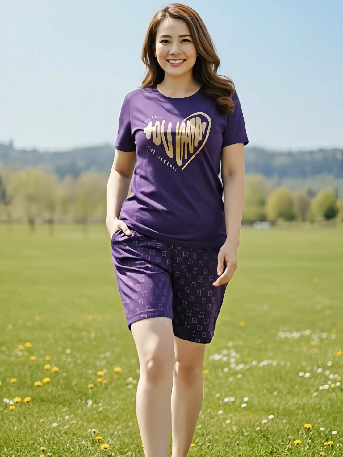 Bộ cộc tay nữ in hình tim, chất thun cotton. #dobomacnha #bodotrungnien #thoitrangtrungnien #linhlinhshop17 #xuhuong2025 