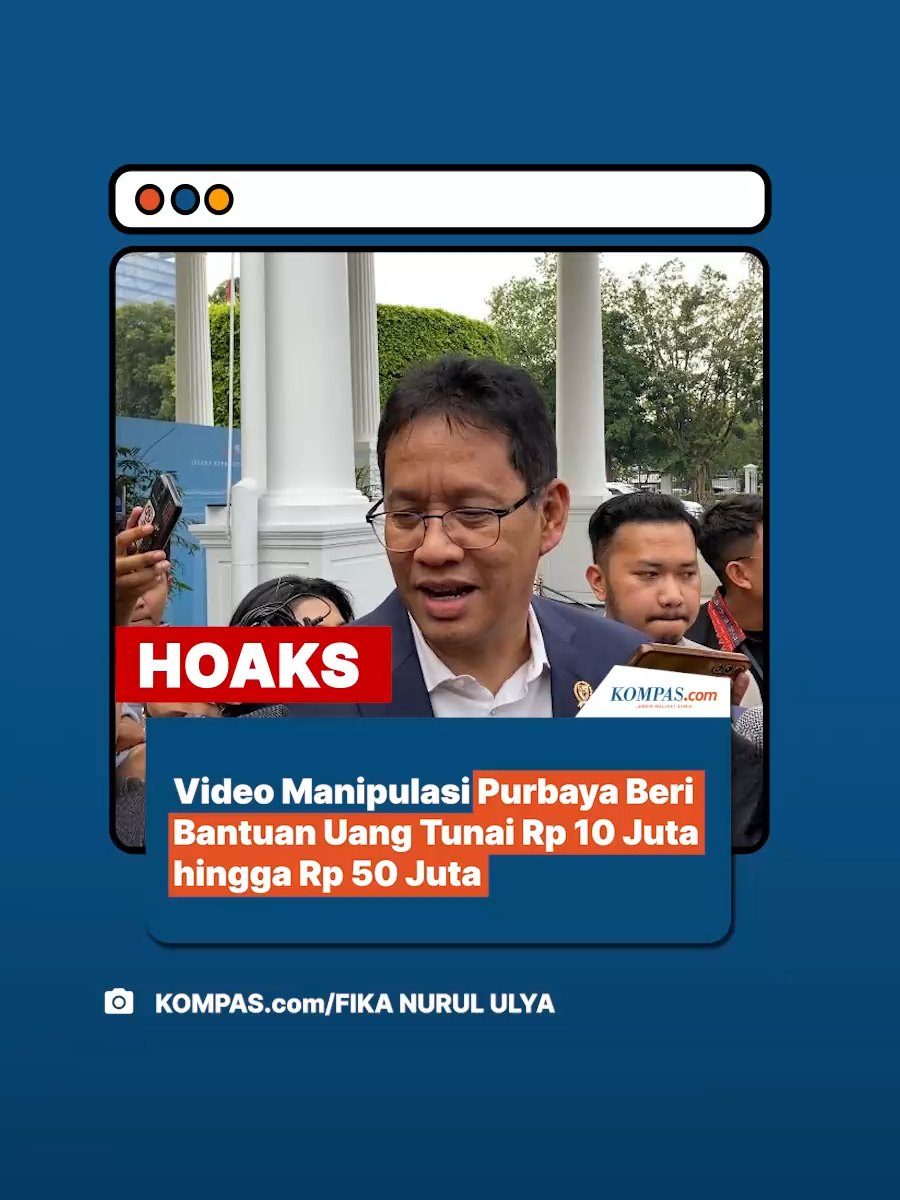 Sebuah video yang beredar di media sosial mengeklaim Menteri Keuangan Purbaya Yudhi Sadewa memberikan bantuan uang tunai kepada masyarakat Indonesia. Namun setelah ditelusuri, unggahan tersebut adlaah hoaks dan merupakan hasil manipulasi AI. Simak penjelasan selengkapnya dalam video berikut. Penulis Naskah: Tim Cek Fakta Kompas.com Video Editor: Angelica Sekar Ratnaningrum Produser: Akbar Bhayu Tamtomo Musik: News BGM 38 - Takashi #cekfakta #debunking #hoaks #pmenkeupurbaya #purbaya #hoaksbansos #manipulasi #ai #deepfake #jernihmelihatdunia  Artikel terkait:  https://www.kompas.com/cekfakta/read/2025/11/06/183800882/-hoaks-video-purbaya-beri-bantuan-uang-tunai-rp-10-juta-hingga-rp-50