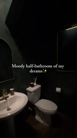 The moodiest best half-bathroom, finally have my dream bathroom thanks to my hubby✨ 🤩 save this for your next project @Turner Woodford  @Lowe’s @sherwinwilliams  #moodybathroom #DIY #homeimprovement #bathroommakeover 