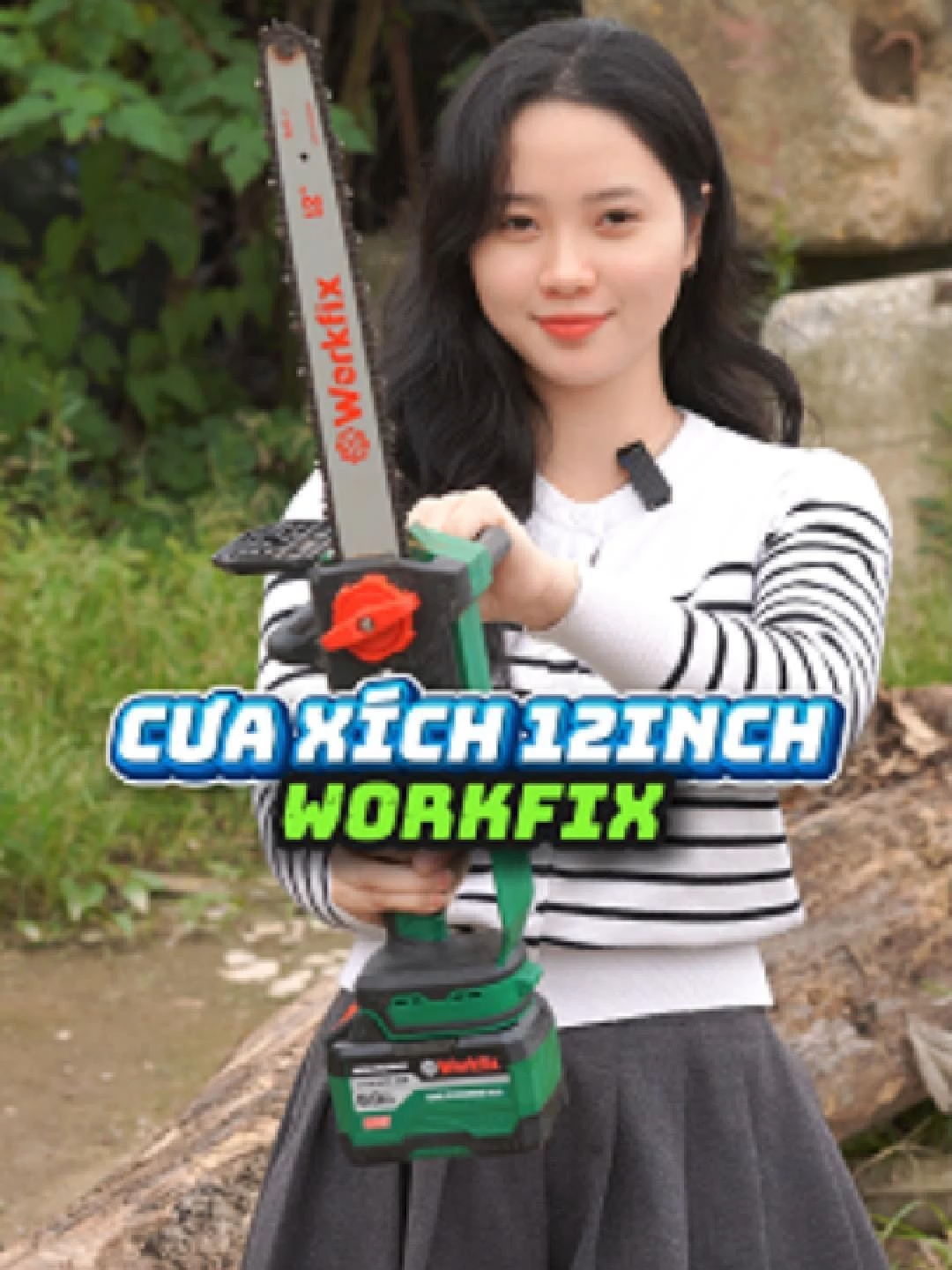 Test nhanh cưa xích chạy pin nhà Workfix có lam xích dài 12inch, cưa gỗ cắt cành cực nhạy #boshun #workfix #cuapin