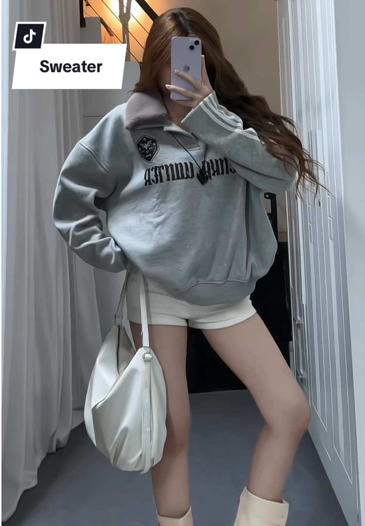 Áo Sweater có cổ lông cáo xinh quá hen #aosweater #sweater #aosweaternamnu #thaosuneo #viral 