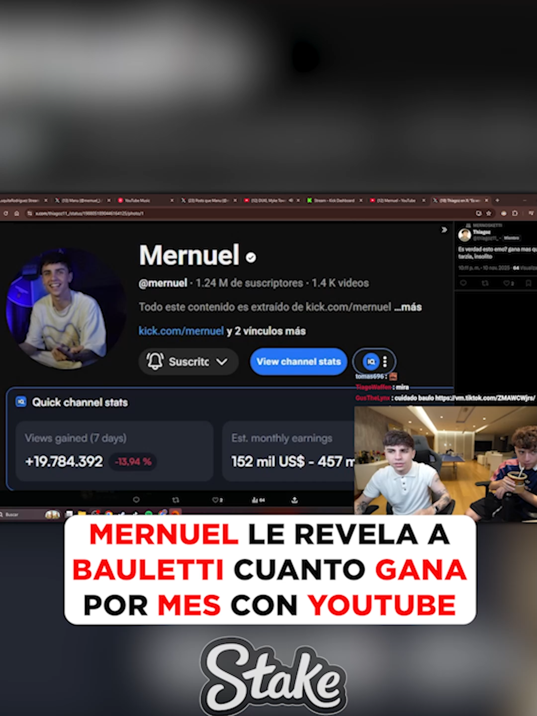 MERNUEL REVELA CUANTO GANA POR MES CON YOUTUBE #mernuel #bauletti #zaira #mernosketti #riverplate #kick