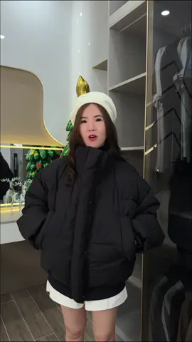 Áo phao boxy nhồi bông dày dặn tay dài cổ cao 