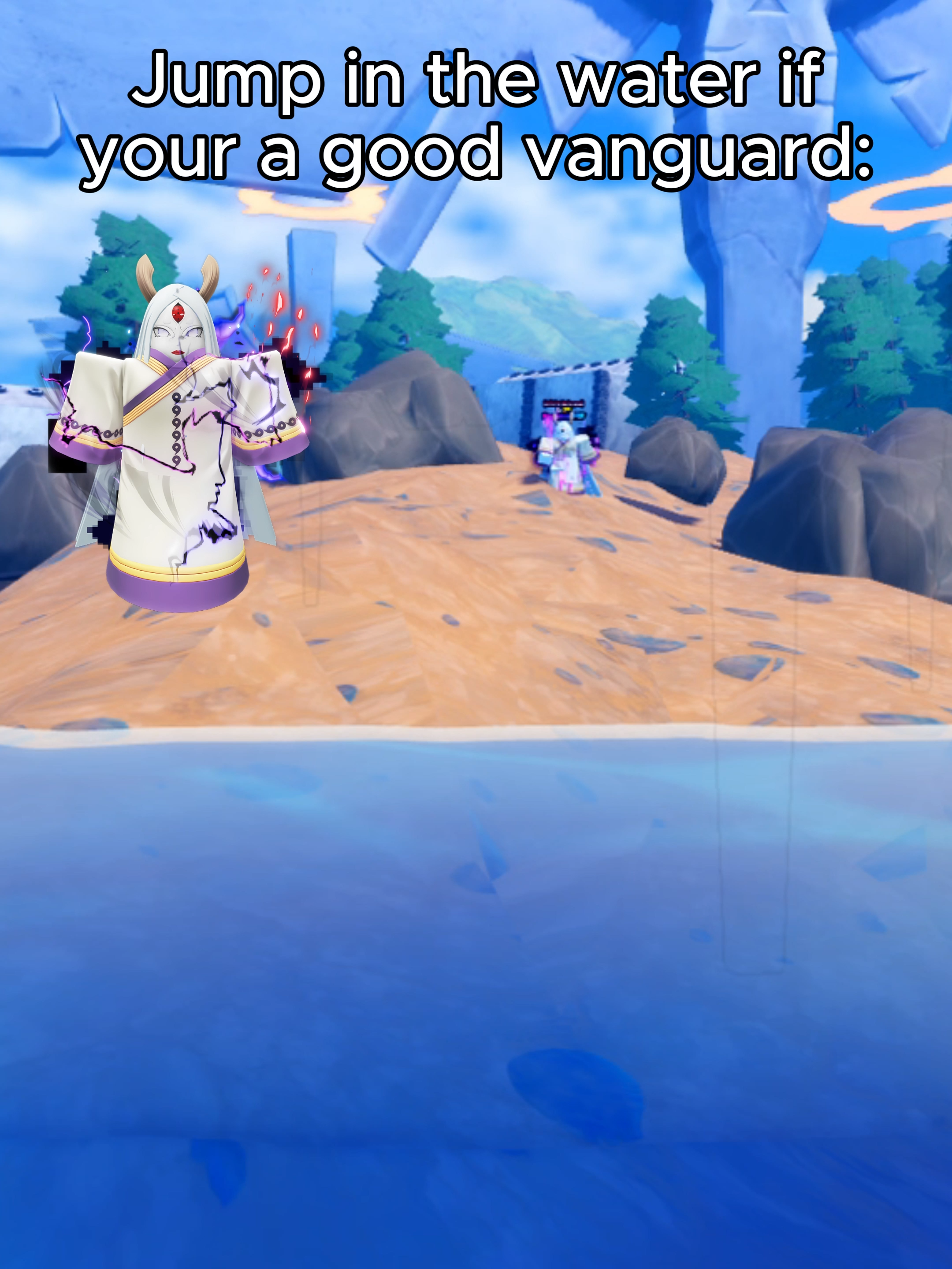 Jump in the water if your a good vanguard | Anime Vanguards Special Thanks to  @k11lll1  @yusriv0  @os_3300  @obehiemode  For helping out (thanks very very much) #animevanguards #fyp #animelaststand #roblox