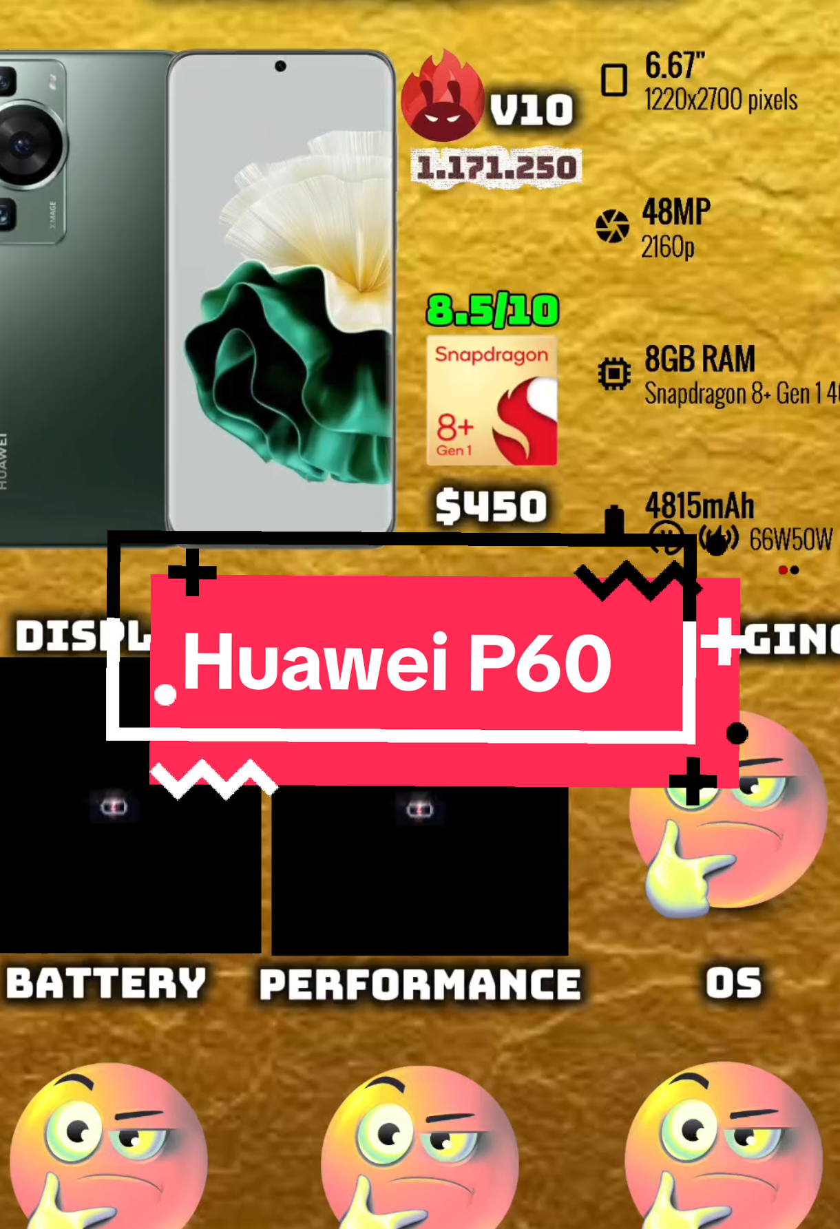 Replying to @prossiz  📱 *Huawei P60 – Sleek, Smart & Seriously Stylish!* ✨ *Display:*   6.67″ OLED, FHD+, 120Hz refresh rate — vibrant, smooth, and easy on the eyes. ⚙️ *Processor:*   Powered by Snapdragon 8+ Gen 1 4G — fast performance, though no 5G support. 📸 *Cameras:*   Triple rear setup:   - 48MP main with variable aperture (f/1.4–f/4.0)   - 13MP ultra-wide   - 12MP telephoto (5x optical zoom)   + 13MP front cam — great for detailed shots and low-light photography. 🔋 *Battery:*   4,815mAh with 66W wired & 50W wireless charging — fast, reliable power. 📦 *Extras:*   - HarmonyOS (China) / EMUI (Global)   - IP68 dust/water resistance   - Sleek glass design with eye-catching Pearl finishes ⚠️ *Cons:*   - No Google Mobile Services   - 4G only (no 5G) ✅ *Why You’ll Like It:*   - Gorgeous design   - Excellent camera flexibility   - Super fast charging Great for users who value style, solid camera tech, and can live without Google apps. #TechTok #FlagshipKiller #huawei #durability #huaweip60 