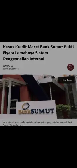 Temuan Laporan Hasil Pemeriksaan (LHP) Badan Pemeriksa Keuangan (BPK) mengungkap adanya kelemahan mendasar dalam Sistem Pengendalian Internal (SPI) PT Bank Sumut. Dalam LHP BPK Nomor 97/LHP/VIII.MDN/12/2023 tanggal 28 Desember 2023, auditor menemukan adanya kredit yang tidak dapat tertagih senilai Rp15,34 miliar, terdiri atas baki debet sebesar Rp15,3 miliar dan tunggakan bunga sebesar Rp36,9 juta. Berdasarkan pemeriksaan atas Tahun Buku 2022, BPK juga menemukan bahwa PT Bank Sumut menerima dan menyetujui permohonan restrukturisasi Kredit Umum (KU) dan Kredit Angsuran Lainnya (KAL) dari debitur atas nama PT MIM beserta grup usahanya, yaitu PT RPM dan KPS RJ, melalui Kantor Cabang Tebingtinggi. Selain itu, terdapat dugaan kredit macet pada fasilitas Kredit Modal Kerja (KMK) senilai Rp23 miliar milik PT Pangripta, yang berpotensi menimbulkan kerugian keuangan negara sejak tahun 1994 dan hingga kini belum dikembalikan. Kasus ini telah memasuki tahap analisis dan telaah di Kejaksaan Tinggi Sumatera Utara. **yuk baca selengkapnya kunjungi waspada.id** Sumber @waspadadotid  #beritamedan #viral #fyp #beritaviral #banksumut