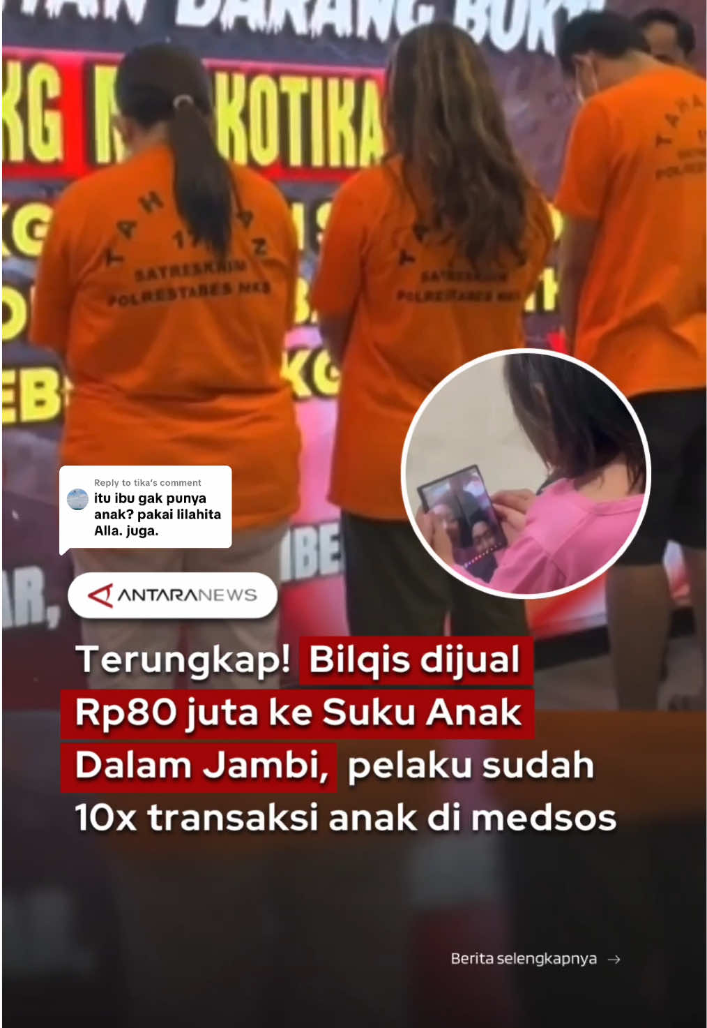 Replying to @tika Kasus pencvlikan Bilqis (4), balita asal Makassar, akhirnya terungkap. Bilqis ternyata dijual hingga tiga kali sebelum ditemukan selamat di Jambi. Awalnya, pelaku berinisial SY (30) mencvlik Bilqis di Taman Pakui Sayang, Makassar, lalu menawarkannya lewat media sosial. Korban kemudian dibeli oleh NH (29) seharga Rp3 juta, yang datang langsung dari Jakarta ke Makassar untuk menjemput Bilqis. NH lalu menjual korban ke pasangan MA (42) dan AS (36) di Jambi dengan harga Rp15 juta, berdalih membantu pasangan yang belum punya anak. Namun, kedua pelaku kembali menjual Bilqis ke kelompok Suku Anak Dalam di Desa Mentawak, Kabupaten Merangin, Jambi, dengan harga Rp80 juta. Kapolda Sulsel, Irjen Djuhandhani Rahardjo Puro, menyebut dua dari empat pelaku sudah 10 kali memperjualbelikan b4yi dan 4nak melalui media sosial. Kini keempat pelaku telah ditangkap dan kasusnya masih dalam penyelidikan lebih lanjut. #KasusBilqis #Bilqis #Makassar #Jambi #Viral 
