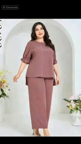 Plus Size  Womens Casual Solid Color Flounce Sleeve Terno Set Womenswear Suit Lingerie #plussize #flouncesleeve #terno #Womenswear 