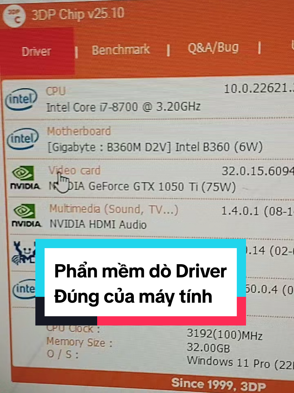 Phẩn mềm dò Driver 3dpchip Đúng của máy tính Windows #vitinhminhkhang #viraltiktok #viral 