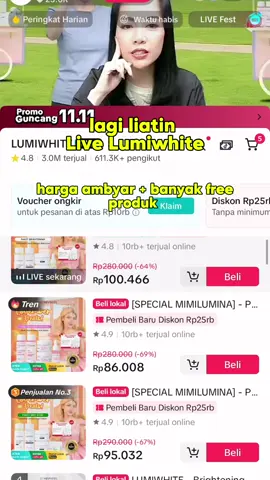 yuhuww banjir promo 11.11 ‼️🤩 checkout di live yaa karna stock terbatas ✨ #lumiwhite #lumiwhiteskincare #lumiwhitebeauty #skincarelokal #lumiwhitening 