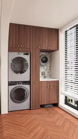 Be bold, stack your washing machine and dryer! #WholeHouseCustomization #BalconyCabinet #WashingMachine #HouseholdCabinet #Balcony
