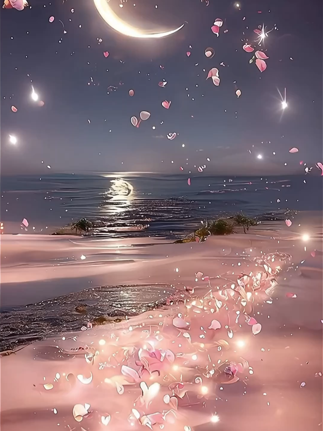 月。花びら。海。きらきら。お花畑。バラ。動画。壁紙。