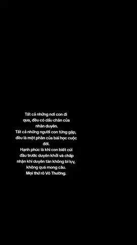 Tất cả những nơi con đi qua, đều có dấu chân của nhân duyên. Tất cả những người con từng gặp, đều là một phần của bài học cuộc đời. Hạnh phúc là khi con biết cúi đầu trước duyên khởi và chấp nhận khi duyên tàn không bi lụy, không quá mong cầu. Mọi thứ rõ Vô Thường.#xuhuongtiktok #phatgiao #phattaitam #phatdaydieuhay #phatphapnhiemmau 
