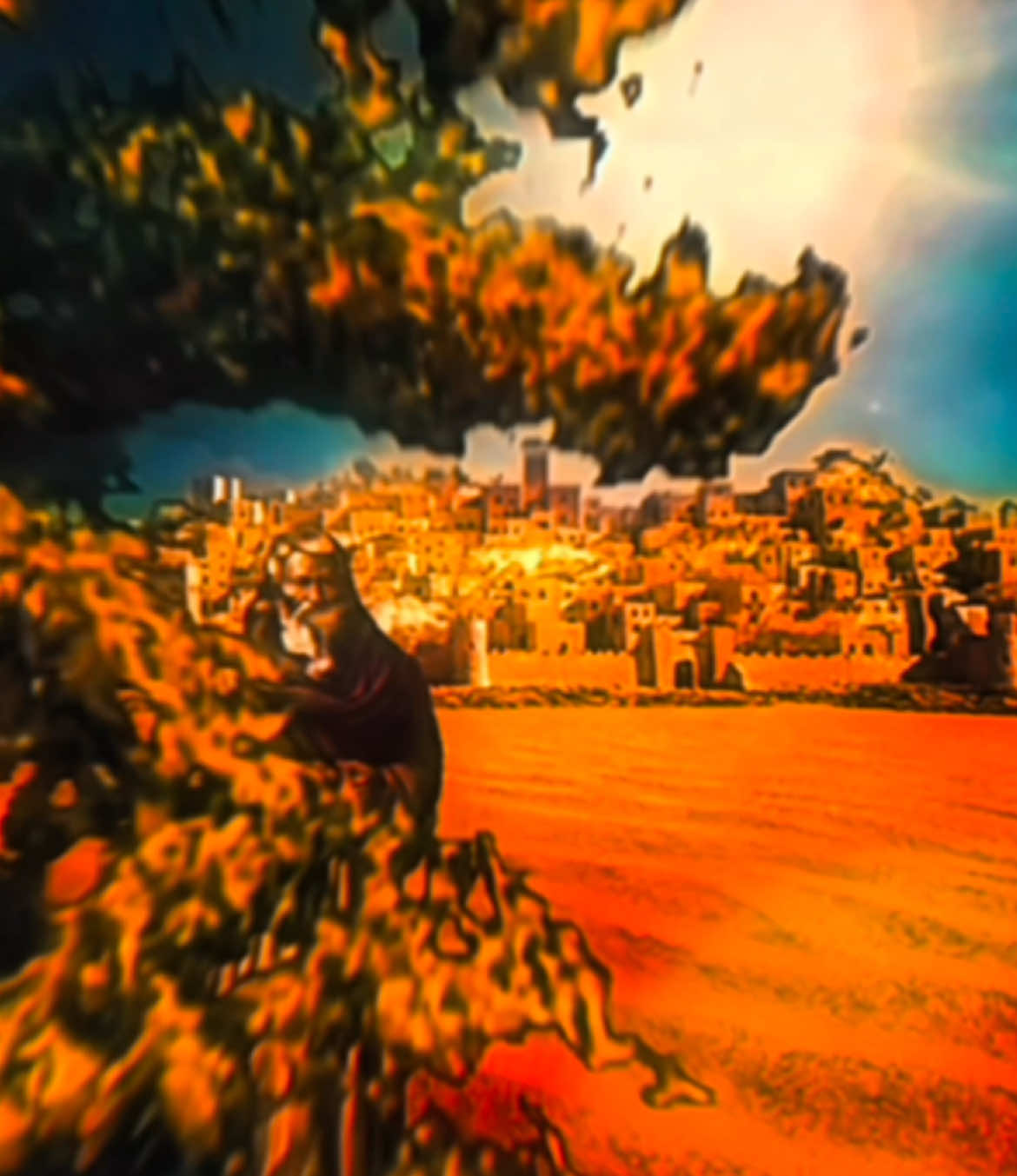 In the middle of the flames, Saint Arethas stood tall like a mountain facing a storm. He called them to the light, but they answered with fire. Najran burned — screams and smoke everywhere, walls falling, hearts breaking. Through the chaos, Al-Harith smiled and whispered, “You can burn our bodies… but you’ll never burn the faith” , #energy #najran #viral #fyp #xyzbca 