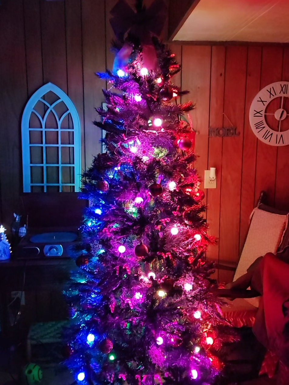 & for me and my crew, we'll take the truly tacky christmas type of tree.. 🤣 yes the white lights and icicles are pretty, but don't feel like christmas to us! #christmas #christmastree #holidaycountdown #christmasdecorating 