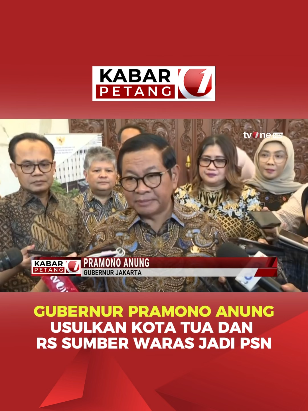 📢 Usulan Gubernur Jakarta Pramono Anung mengenai penetapan Kota Tua dan Rumah Sakit Sumber Waras sebagai Proyek Strategis Nasional (PSN) mendapat perhatian pemerintah pusat!  Kota Tua akan mendapatkan pengelolaan lebih terpadu untuk pengembangan pariwisata, sementara RS Sumber Waras akan dibangun rumah sakit internasional tipe A di lahan seluas 3,6 hektare.  Usulan ini disampaikan dalam pertemuan dengan Menko Perekonomian Airlangga Hartarto, dan diharapkan dapat mempercepat proses pembangunan demi kemajuan Jakarta. 🚀 📡 Pantau terus tvOne untuk melihat berita terbaru! #BreakingNews #KabarTvOne #UpdateTvOne #BeritaTerkini #GubernurJakarta #PSN #PembangunanStrategis