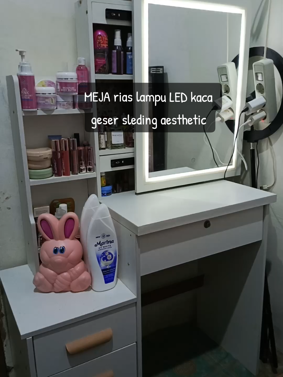 MEJA rias lampu LED kaca geser sleding aesthetic kekinian dan murah 