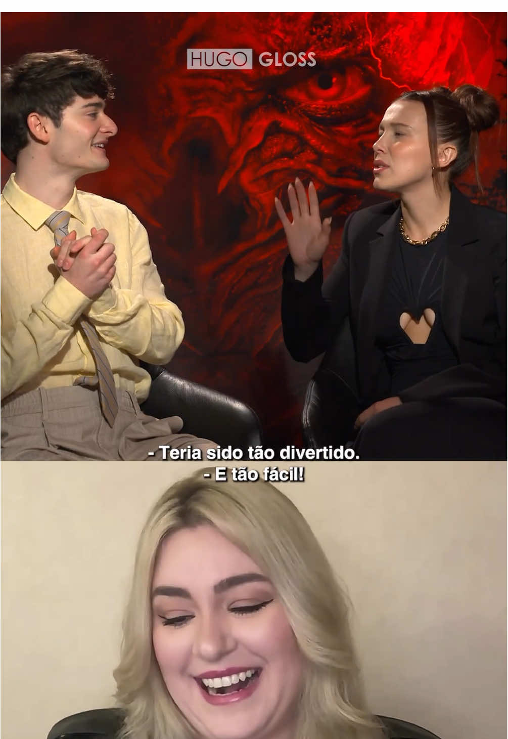 Eles se jogaram nas teorias e a gente só ficou assim: 👀 Em entrevista exclusiva ao hugogloss.com, Millie Bobby Brown e Noah Schnapp revelaram qual é a teoria favorita deles sobre #StrangerThings... E não é que eles escolheram o triângulo amoroso Mike/Eleven/Will?! 😱 No papo com a repórter @bella_arouca, os dois não resistiram ao falar da ideia de que Will e Eleven estariam apaixonados um pelo outro e deixariam o pobre do Mike de escanteio! Kkk Será que tem fundamento ou é pura viagem? Fica aí o questionamento!