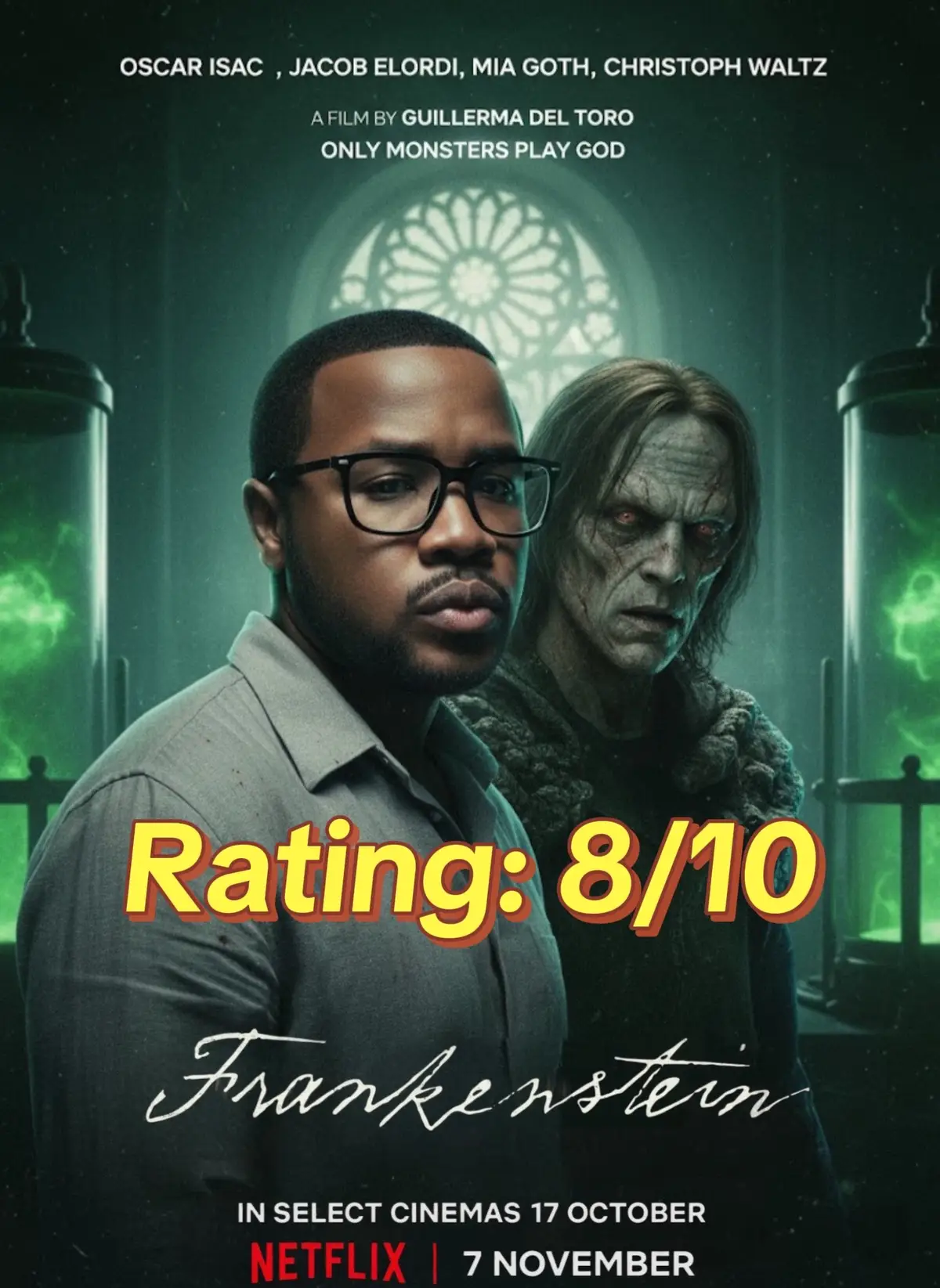 Netflix’s Frankenstein is a stunning piece of work that opens with a brutal introduction to Dr. Frankenstein and his Creature. The story unfolds much like the original novel, switching between their perspectives and building toward a powerful ending. It runs about two and a half hours, but every minute is worth it. #netflix #frankenstein #fyp #movie #review 