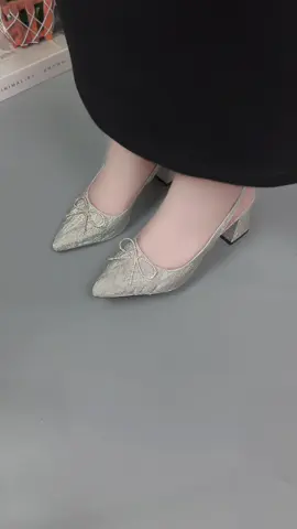 Giày cao gót kim tuyến đính nơ cao 7p #giayxinh #giaydep #giaycaogot #guocxinh98 #xuhuong 