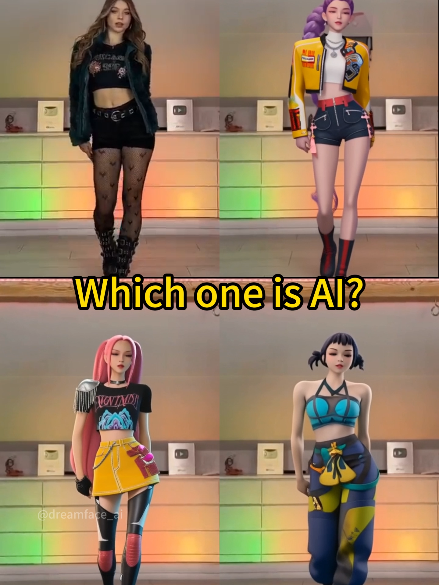 Real vs. AI: The first video is authentic; the KPOP Demon Hunters' dance is an AI creation by DreamFace Act. Just one photo is all you need to replicate any dance move.  #dreamface #kpopdemonhunter #aidance #aicreation #dance #kpopdance