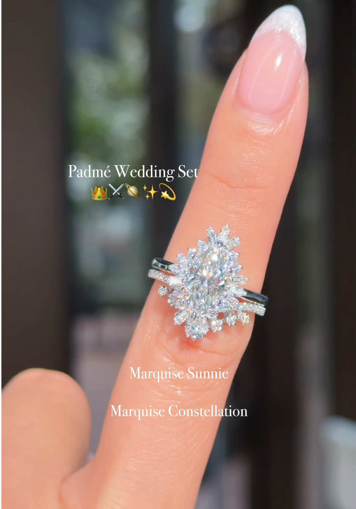 Engagement ring & wedding band set inspired by Senator Padmé Amidala ✨ Created with white gold and diamonds for an elegant + regal appearance 💍 💫 Marquise Sunnie – $4,244 💫 Marquise Constellation Pavé – $1,099 💖 Save this post for future reference 💌 Send this to a Star Wars fan 😉 🛍️ Shop ready-to-ship engagement rings & wedding bands at PrincessBrideDiamonds.com Customize your dream ring or set up an appointment for an in-store consultation ✨ Text us to get started 714.899.1122