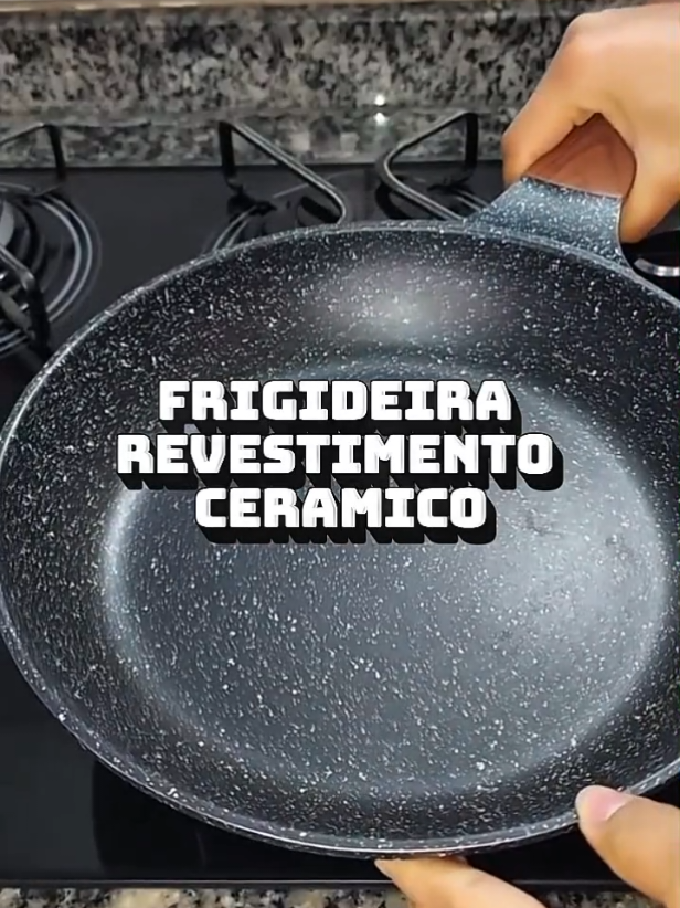 Frigideira antiaderente de alumínio, revestimento cerâmico Premium, funda e cabo madeira e não gruda. #frigideiraantiaderente #frigideiraceramica 
