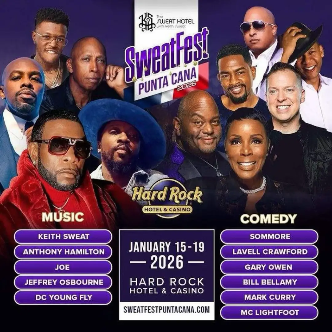 Have You Booked Your Package For Sweat Fest Yet? Star Studded Lineup Of Artists & Comedians. Book Your Package Today And Meet Us In Beautiful Punta Cana {Link In Bio} #keithsweat 