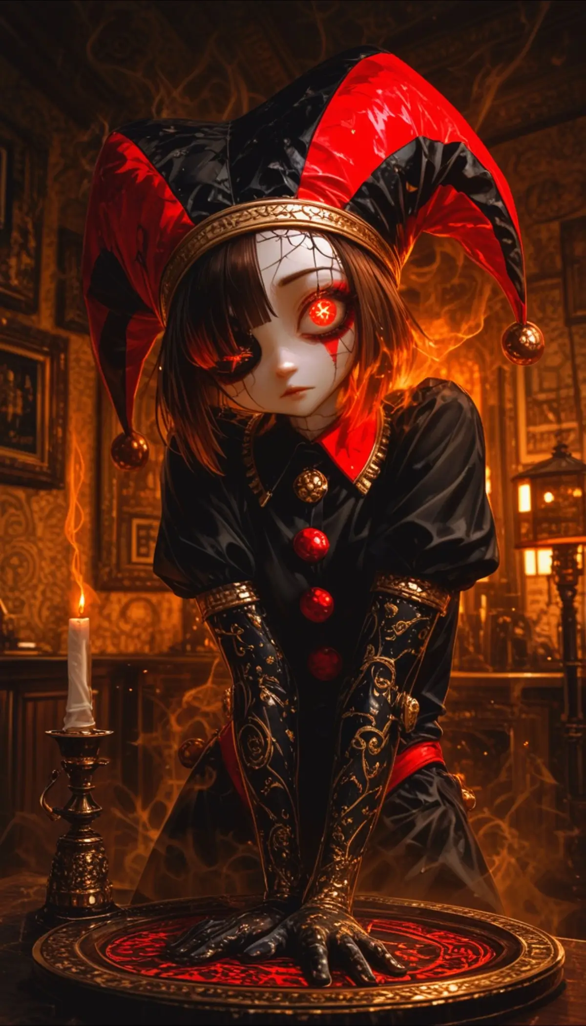 Can you handle Pomni's intense digital glare and smoke-filled disdain? . Dive into a dark, cinematic portrayal of Pomni from The Amazing Digital Circus, captured with intricate detail and moody atmosphere, perfect for anime art enthusiasts. #pomnidigitalcircus #darkfantasyart #moodyaesthetic #animecommunity #digitalart