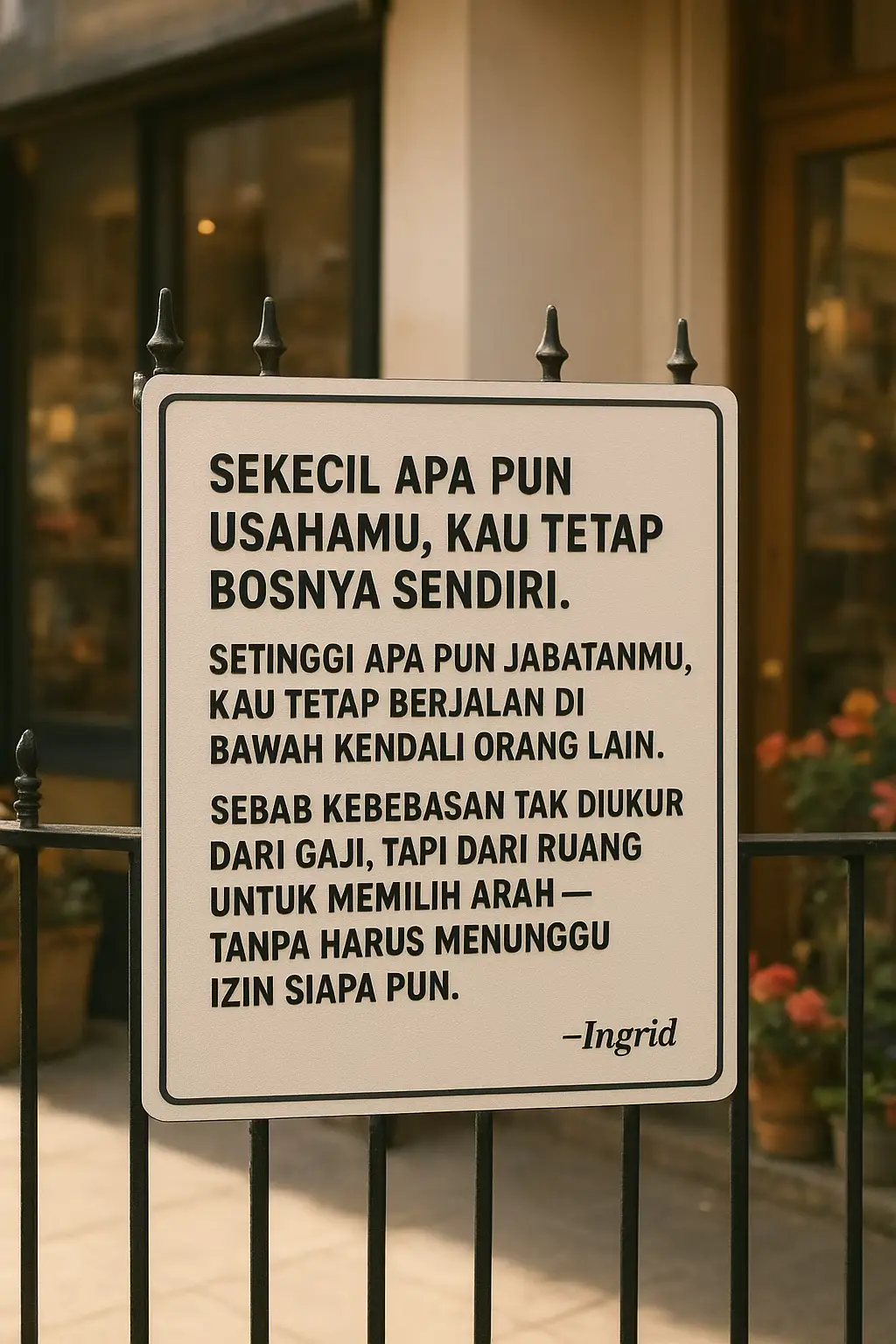 #IngridQuotes #MotivasiBisnis #MindsetPengusaha #CatatanDalamDiam #KebebasanBerpikir