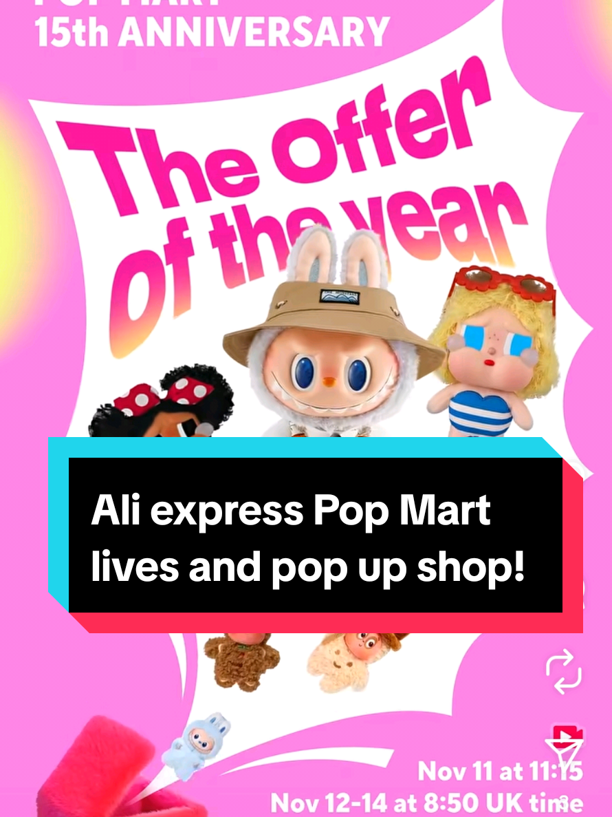 Pop mart Ali express lives and Soho pop up! Thank you to @Amy 💚 first the intel today she's an absolute wealth of blind box information.  Three more lives each starting at 08.50 today, Thurs and Friday just type 'pop mart 15' into the ali express search to get to the live page. Top influences will be presenting like today. After the lives direct from the Soho pop up they will then open it up for us mere mortals to go visit.  London pop up will be at 39 Greek street in Soho from 11 am to 7 pm today and Thursday. and @ICON DIVA will be presenting the live on Thursday and be at the pop up afterwards! So still plenty of time to grab a bargain, it's not over yet! @POP MART @POP MART UK @POP MART United Kingdom Online @AliExpressUK  #labubu #popmart #popmartsoho #aliexpress #popmartuk 