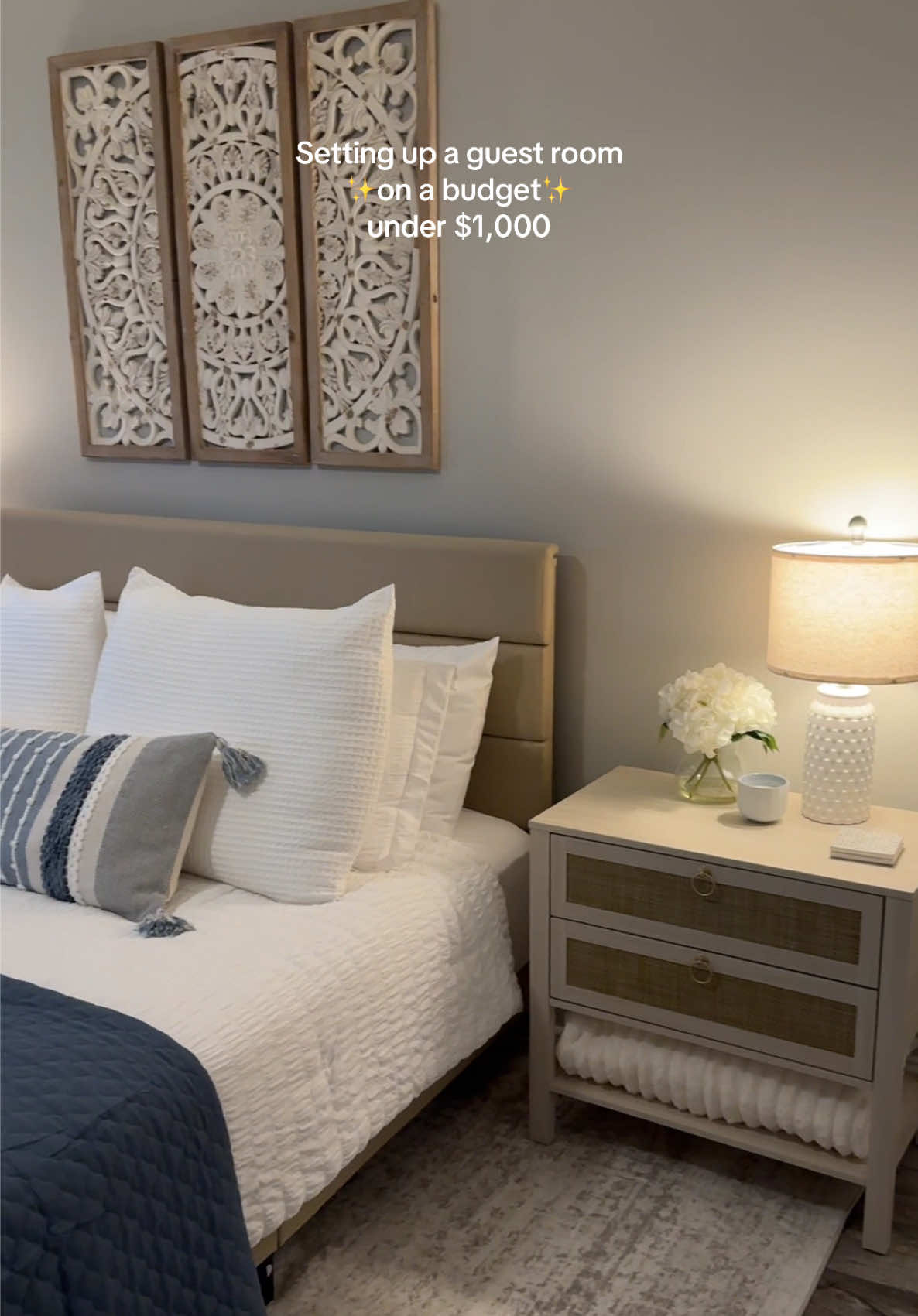 Setting up our guest room was so much fun for me! I really wanted to keep it under my budget but starting with nothing was tough! This room is also Austin’s office so he has a desk on the other wall of the room. I couldn’t be more excited to have family come stay with us this weekend! And it’s so nice to have this available since our baby is due so soon! #guestroom #guestroomdecor #hosting #hostingtips #hostingideas 