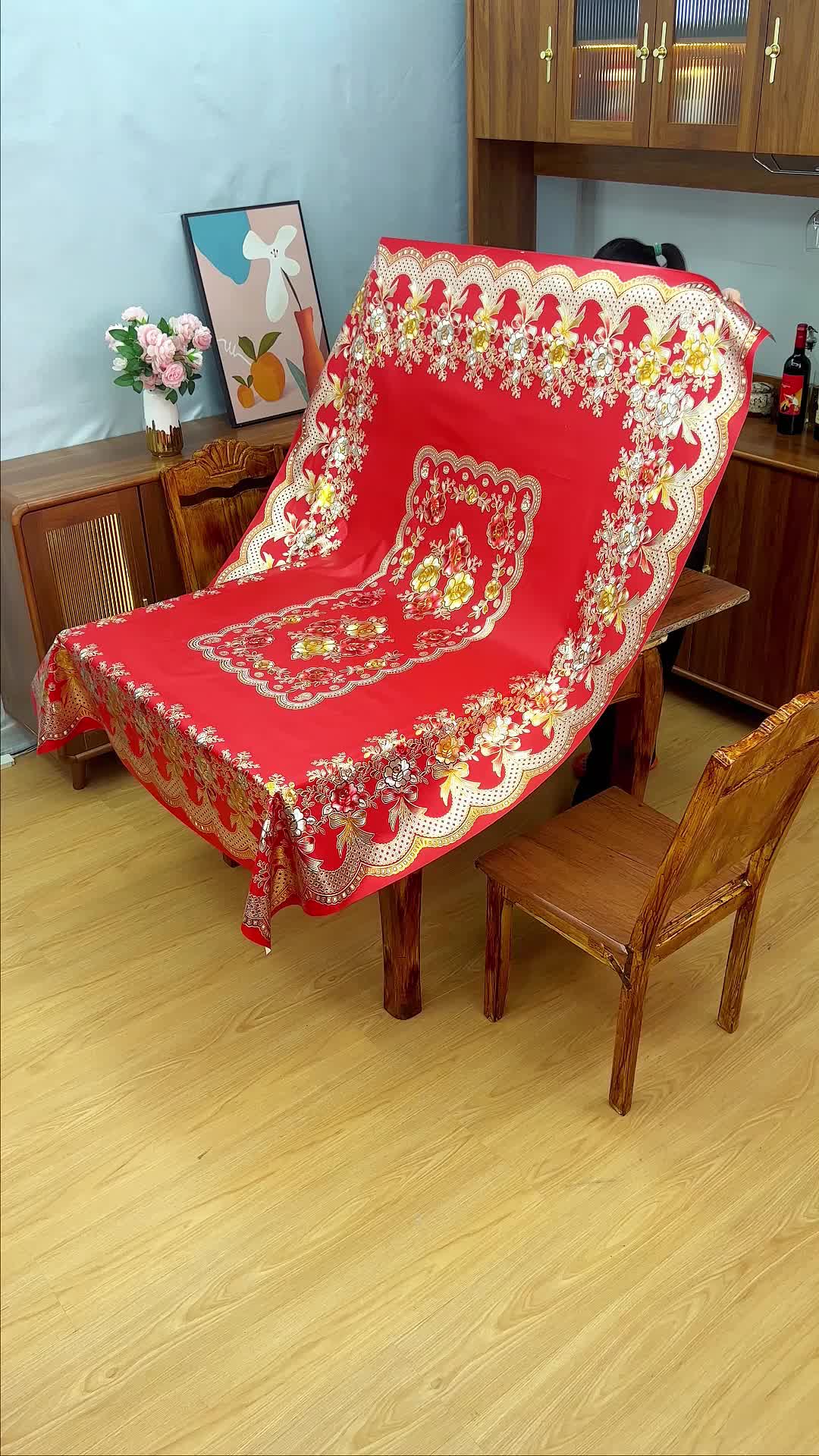 Dày Cao Cấp Sculpture Khăn Trải Bàn Tròn Lớn Chống Thấm Nước Dầu Chống Ớt Bảng Vải Không Thấm Nước Và Dầu Bằng Chứng Mới Trung Quốc Năm Mới 