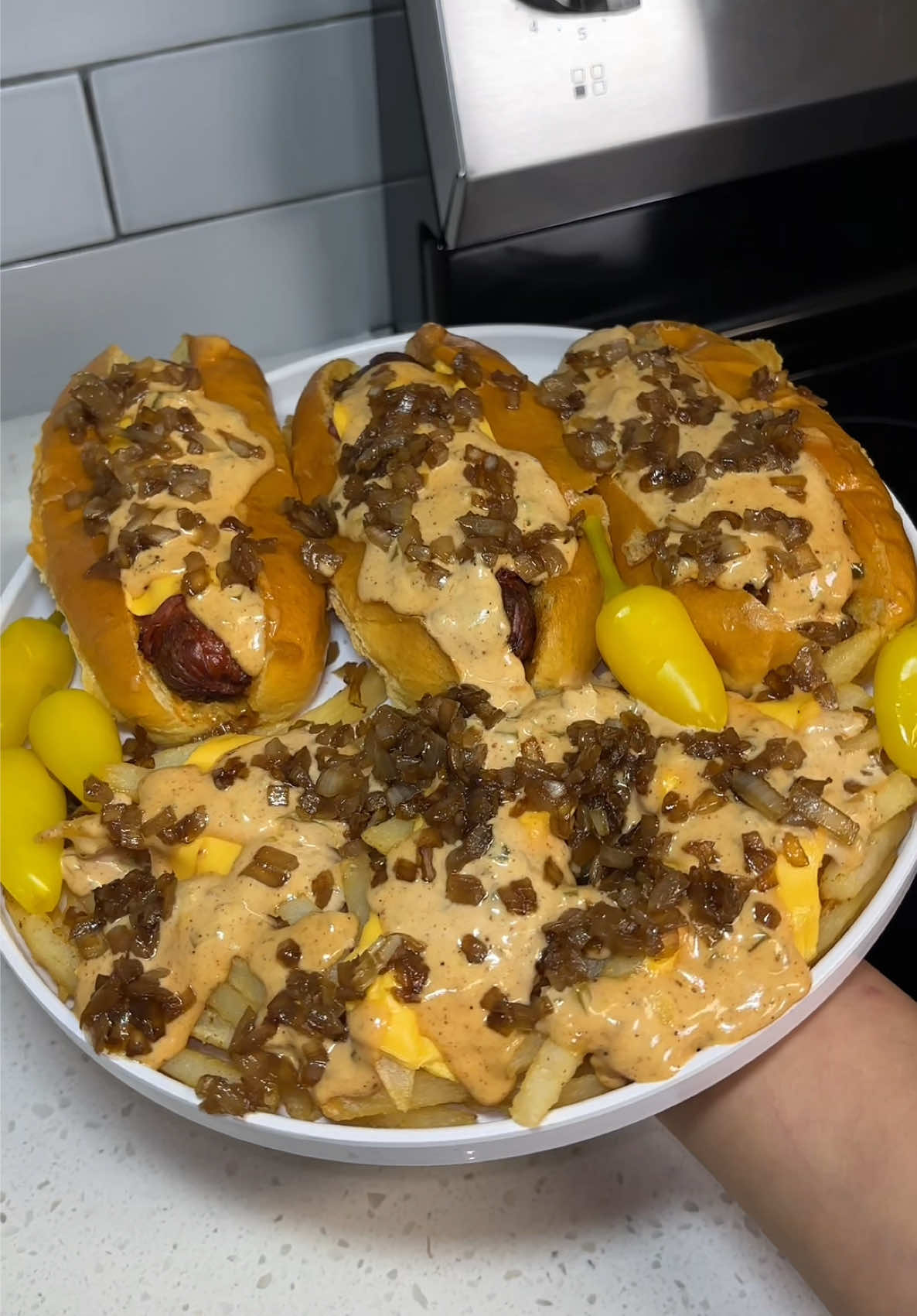 In n out style hot dogs & animal style fries 😮‍💨❤️  #cooking #DinnerIdeas #cookwithme #recipes 