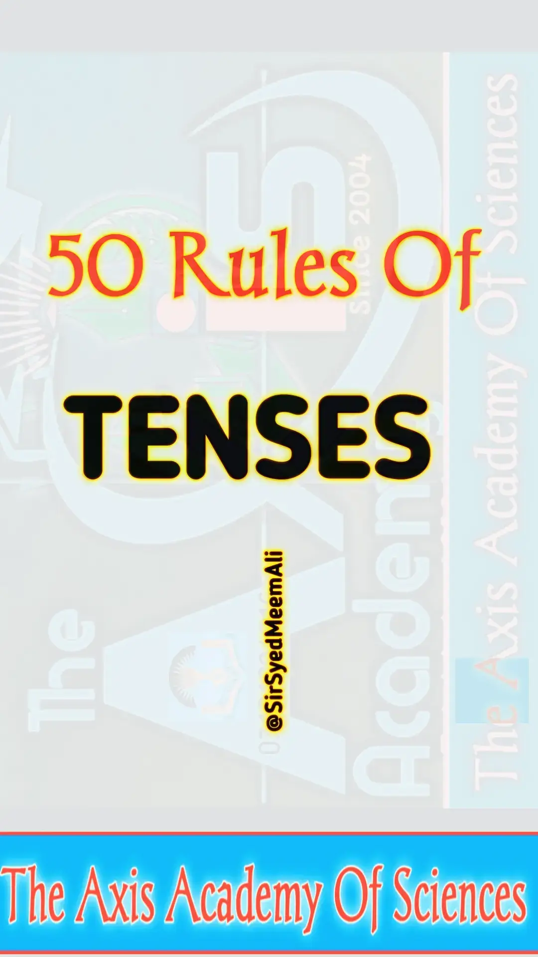“50 Golden Rules of English Tenses” — simple, practical, and easy to remember 👇 --- 🌟 50 Golden Rules of English Tenses 🔹 1–5: Basic Foundation 1. Every sentence must have a verb (action or state). 2. Tense shows the time of an action (Present, Past, or Future). 3. Aspect shows whether the action is simple, continuous, perfect, or perfect continuous. 4. Total tenses = 12 forms (4 in each time: Present, Past, Future). 5. Time words (now, yesterday, tomorrow, etc.) help identify tenses. --- 🔹 6–10: Simple Tenses 6. Present Simple → For facts, habits, and routines. 👉 He plays cricket every day. 7. Past Simple → For finished actions in the past. 👉 He visited Lahore yesterday. 8. Future Simple → For decisions made at the moment of speaking. 👉 He will go tomorrow. 9. Use 1st form of verb + s/es with he/she/it in Present Simple. 10. Use did + base verb in negative and question forms of Past Simple. --- 🔹 11–15: Continuous (Progressive) Tenses 11. Present Continuous → Action happening now. 👉 He is reading a book. 12. Past Continuous → Action was happening in the past. 👉 He was reading when I called. 13. Future Continuous → Action will be happening at a future time. 👉 He will be reading at 5 PM. 14. Continuous tense always uses “be” (is/am/are/was/were/will be) + -ing verb. 15. Never use stative verbs (like know, love, believe) in continuous form. --- 🔹 16–20: Perfect Tenses 16. Present Perfect → Action completed just now or has relevance to present. 👉 He has finished homework. 17. Past Perfect → Action completed before another past action. 👉 He had eaten before I came. 18. Future Perfect → Action will be completed before a future time. 👉 He will have finished by 10 PM. 19. Perfect tense = have/has/had/will have + past participle (3rd form). 20. Use already, just, yet, ever, never, since, for with perfect tenses. --- 🔹 21–25: Perfect Continuous Tenses 21. Present Perfect Continuous → Action started in past and still continuing. 👉 He has been studying for 2 hours. 22. Past Perfect Continuous → Action continued up to a point in past. 👉 He had been working since morning. 23. Future Perfect Continuous → Action will continue up to a point in future. 👉 He will have been working for 5 years by next month. 24. Formula: has/had/will have been + verb-ing. 25. Use for (duration) and since (starting point) with continuous perfect tenses. --- 🔹 26–30: Common Signal Words 26. Present Simple → always, usually, often, every day. 27. Present Continuous → now, at the moment, currently. 28. Past Simple → yesterday, last week, ago. 29. Present Perfect → ever, never, since, for, just, already, yet. 30. Future Simple → tomorrow, soon, next week. --- 🔹 31–35: Negative & Interrogative Rules 31. Do/Does/Did help form negatives and questions in simple tenses. 32. Don’t / Doesn’t / Didn’t + base verb → Negative. 33. Do / Does / Did + subject + verb? → Question. 34. Continuous & Perfect use not after helping verbs. 35. Always place helping verb before subject in questions. --- 🔹 36–40: Agreement & Consistency 36. Maintain subject–verb agreement (He runs / They run). 37. Don’t mix two tenses in one sentence unnecessarily. 38. Use same tense for connected ideas in same time frame. 39. Change tense only when the time of action changes. 40. Be consistent in storytelling (past → past, present → present). --- 🔹 41–45: Sequence of Tenses 41. If main verb is in past, subordinate clause usually takes past tense. 42. He said (past) that he was tired (past). 43. He says (present) that he is tired (present). 44. Use would instead of will in reported past speech. 45. Time expressions change: today → that day, tomorrow → next day. --- 🔹 46–50: Master Tips 46. Learn verb forms (1st–2nd–3rd) perfectly. 47. Always recognize the time word before selecting a tense. 48. Focus on action + time + continuity = correct tense. 49. Use timeline diagrams to visualize tense relationships. 50. Practice daily writing and speaking — grammar becomes natural through use.#sirsyedmeemAli #grammar #English #tenses 