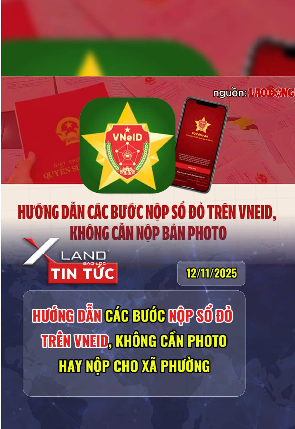 Hướng dẫn các bước nộp sổ đỏ trên vneid, không cần photo nộp cho xã phường #vneid #batdongsan #luatdatdai #2025 #xland 