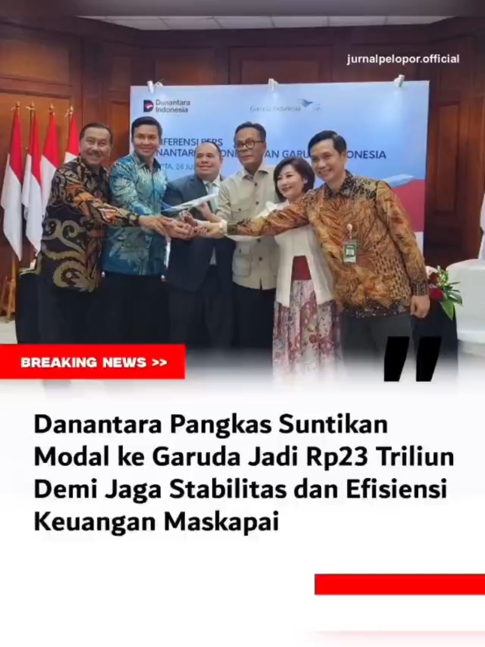 Suntikan modal PT Danantara Asset Management (Persero) atau Danantara kepada PT Garuda Indonesia Tbk (GIAA) dipastikan lebih rendah dari rencana awal. Dari yang sempat digadang-gadang mencapai US$1,84 miliar atau setara Rp30,72 triliun, nilai akhirnya turun menjadi Rp23,67 triliun. Pendanaan ini disalurkan melalui skema penambahan modal tanpa hak memesan efek terlebih dahulu (PMTHMETD), di mana Danantara menyerap seluruh saham baru yang diterbitkan Garuda. Rincian Dana: Setoran Tunai dan Konversi Pinjaman Dari total Rp23,67 triliun tersebut, komposisinya terbagi menjadi: Rp17,02 triliun: setoran modal tunai Rp6,65 triliun: konversi pinjaman pemegang saham ... Baca selengkapnya di https://jurnalpelopor.com Untuk informasi dan berita lainnya, kunjungi jurnalpelopor.com #GarudaIndonesia #Danantara #Citilink #MaskapaiNasional #Restrukturisasi 