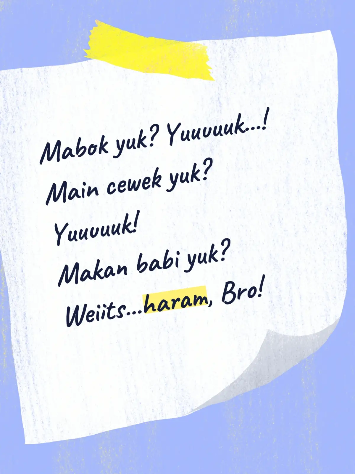 “Mabok yuk?” “Yuuuk!” “Main cewek yuk?” “Yuuuk!” “Makan babi yuk?” “Weits! Haram itu, Bro!” Semua tertawa. Lucu, karena kita tahu itu nyata. Kita tumbuh dalam budaya di mana tingkat dosa diukur bukan dari dampaknya, tapi dari seberapa tabu topiknya. Padahal, kalau dipikir-pikir, mabuk bisa bikin nyetir ugal-ugalan dan nabrak orang. Main cewek bisa menghancurkan rumah tangga. Sementara makan babi… paling banter bikin kolesterol. Tapi entah kenapa, yang ini justru terasa paling “menakutkan”. Itulah kehebatan “simbol dosa”. Kita lebih takut pada apa yang tampak haram, bukan pada apa yang benar-benar merusak. Kita sibuk menolak babi, tapi lahap menelan gosip. Kita jijik pada daging merah muda, tapi nikmat mengunyah kebohongan setiap hari. Dan karena semua orang menganggapnya biasa, dosa itu terasa halal, asal dilakukan ramai-ramai. Mungkin Tuhan memang sengaja menciptakan babi sebagai pengingat, bukan soal apa yang boleh dimakan, tapi apa yang sudah kita telan tanpa pernah merasa bersalah.