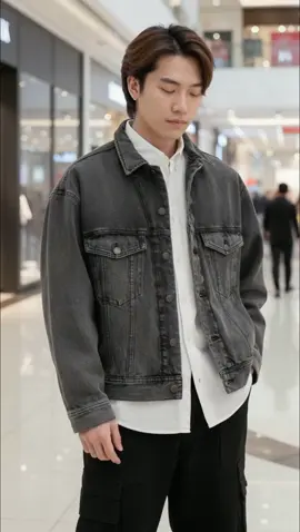 Áo khoác jean nam form rộng chuẩn style Hàn #aokhoacjean #aokhoacnam #menswear #phongcachhanquoc #outfitnam 