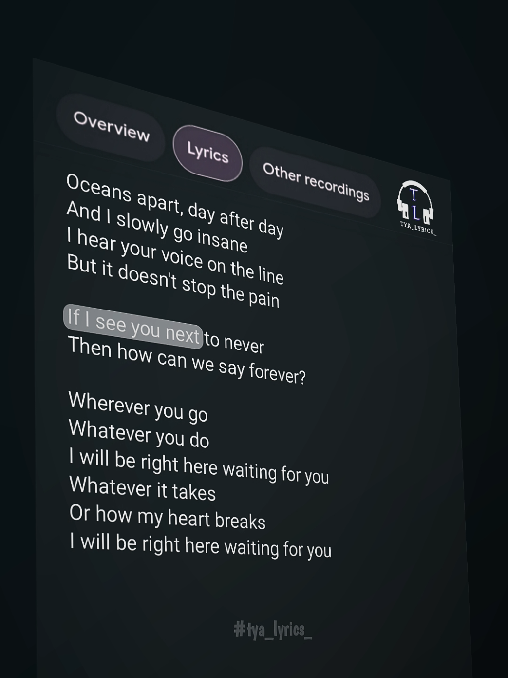this song 🙌🎧🎶 .  .  .  #whereveryougo #lyrics #music #fyp #tya_lyrics_ 