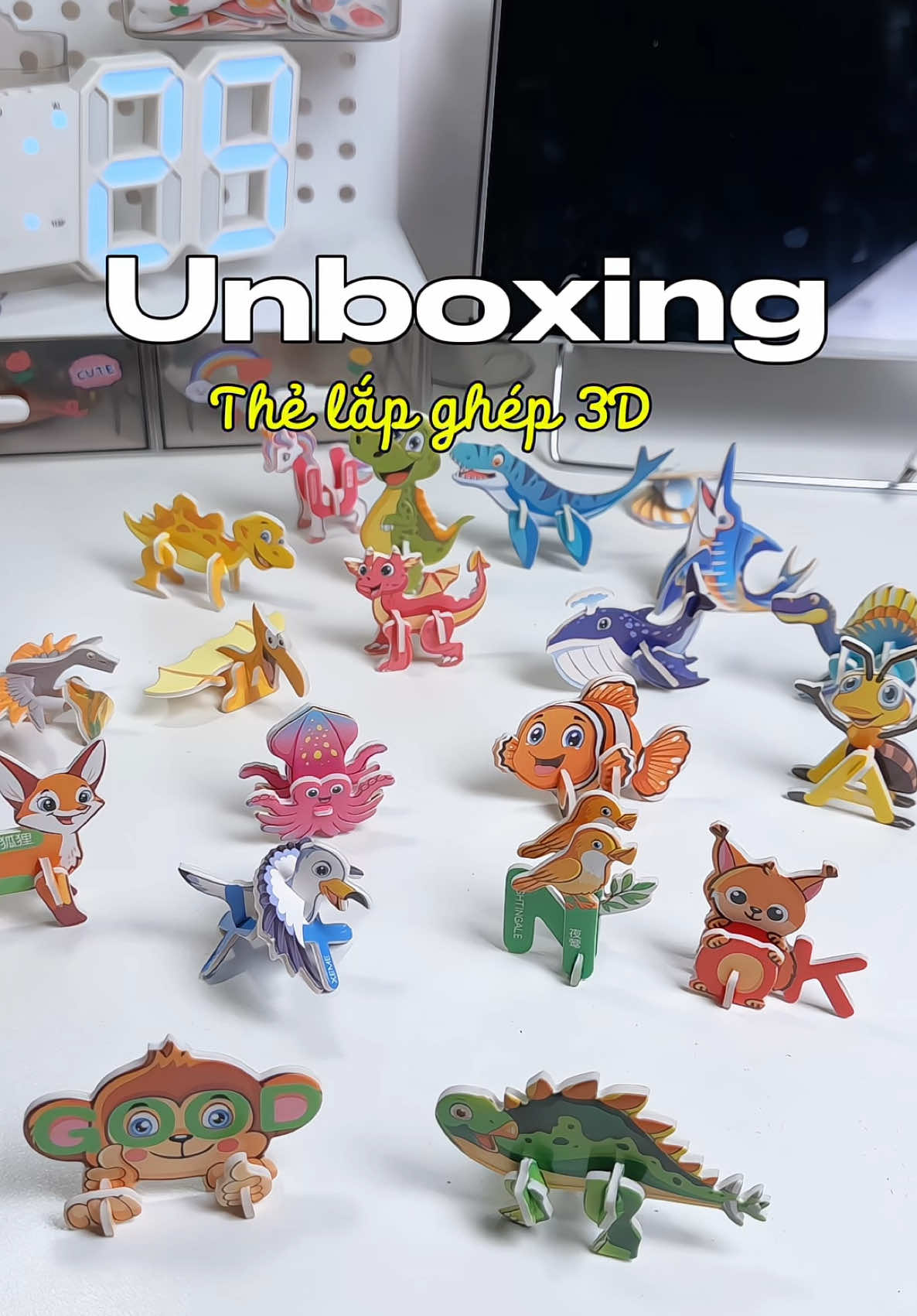 90 thẻ lắp ghép hình 3D động vật cho ông bà nào cần xả stress hồi xuân nha 😀😀 #unboxing #mohinhlaprap #dochoitreem #viral #dochoichobe 